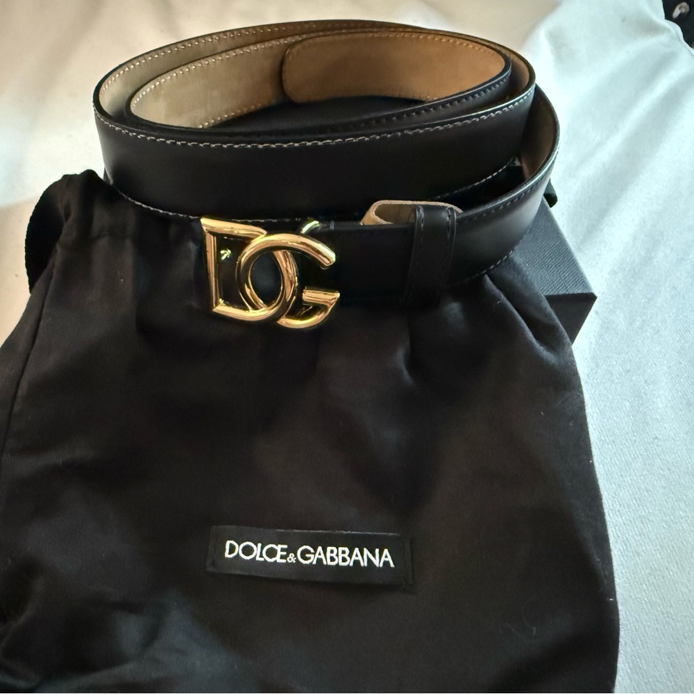 Dolce & Gabbana Black Belt with Gold Logo Buckle